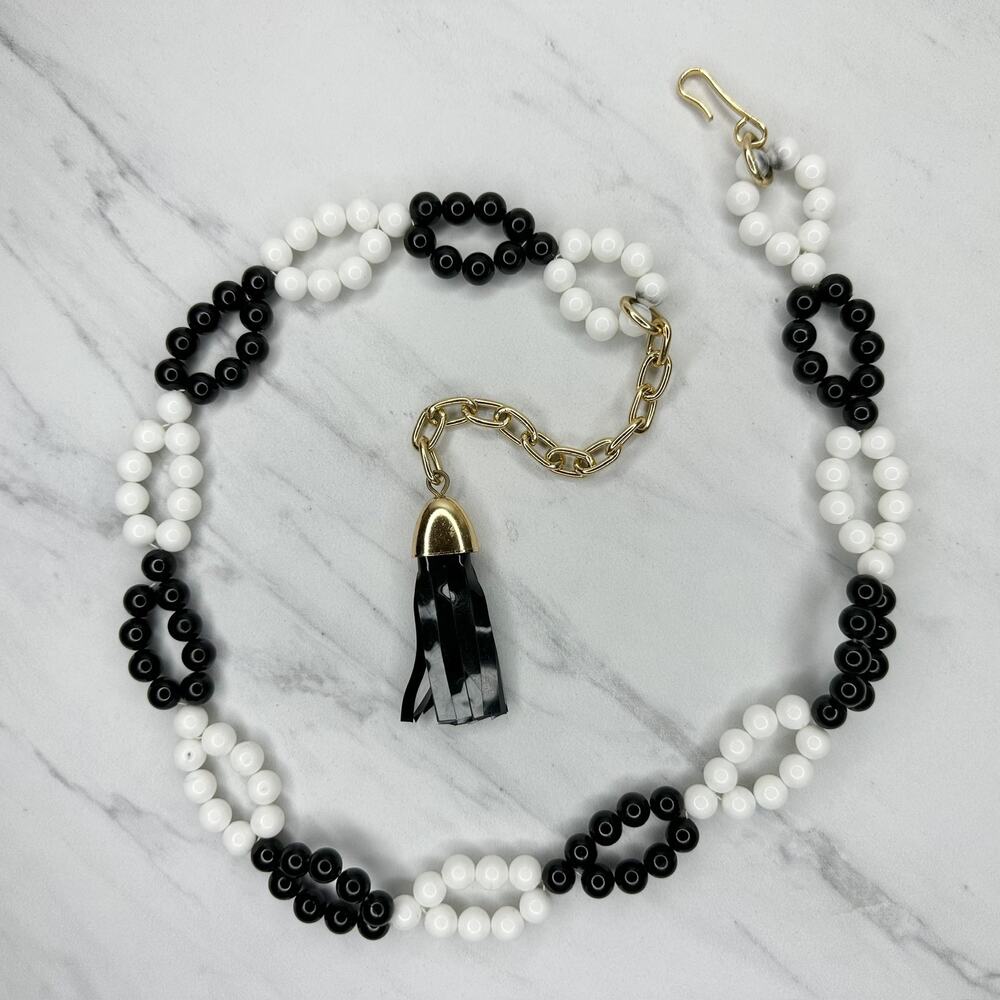 Chunky Black White Beaded Chain Belt Small Extra Small XS S ✨